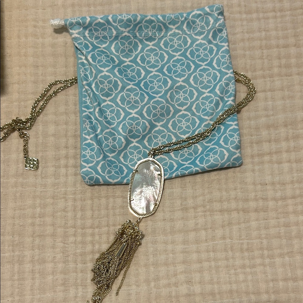 KS Gold Pendant Necklace eith mother of pearl and Tassel
